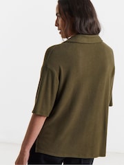 JD Williams Green Soft Touch Button Collared Top - Image 3 of 4