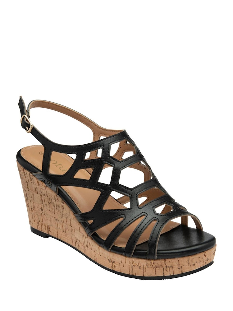 Lotus Black Strappy Wedge Sandals - Image 1 of 4 Lotus Black Strappy Wedge Sandals - Image 1 of 4