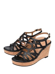 Lotus Black Strappy Wedge Sandals - Image 2 of 4