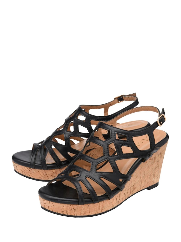 Lotus Black Strappy Wedge Sandals - Image 2 of 4 Lotus Black Strappy Wedge Sandals - Image 2 of 4