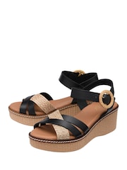 Schwarz - Lotus Leather Wedge Sandals - Bild 2 von 4