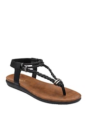 Lotus Black Flat Toe-Post Sandals - Image 1 of 4