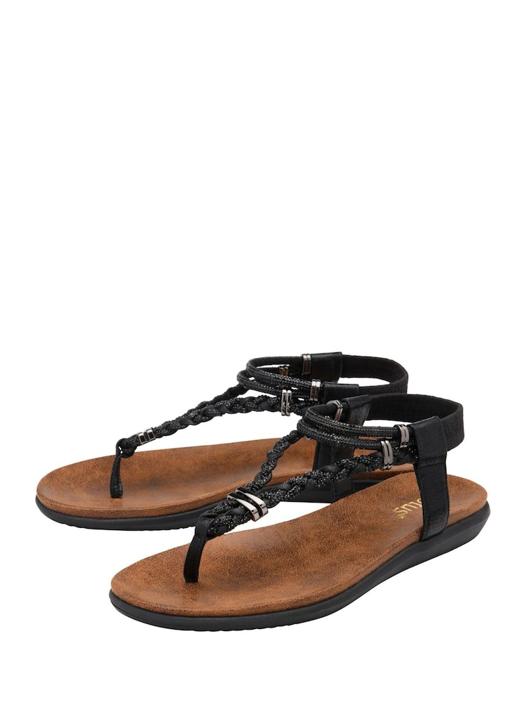 Lotus Black Flat Toe-Post Sandals - Image 2 of 4 Lotus Black Flat Toe-Post Sandals - Image 2 of 4