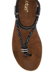 Lotus Black Flat Toe-Post Sandals - Image 4 of 4