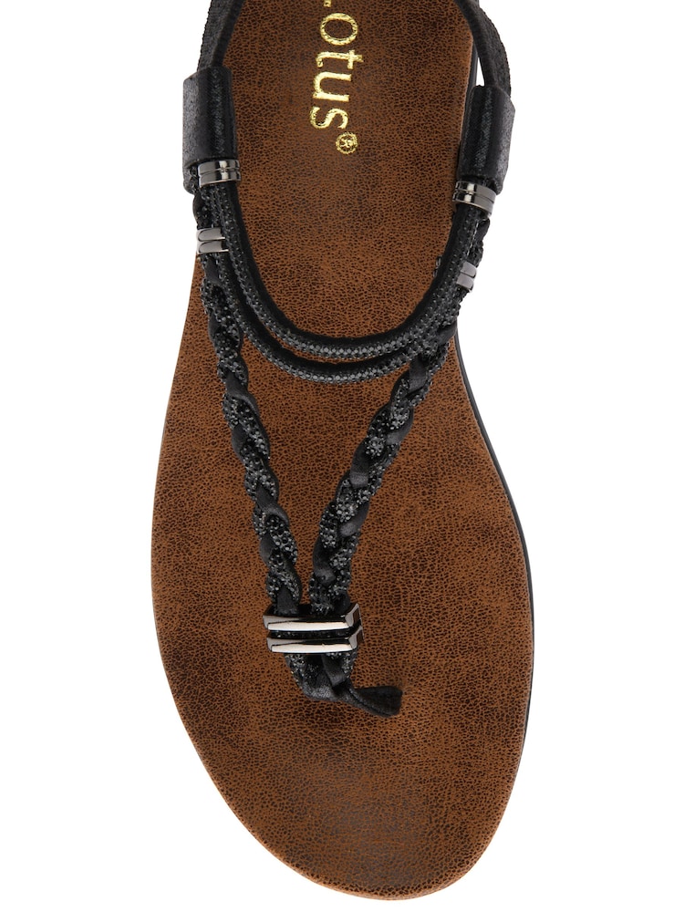 Lotus Black Flat Toe-Post Sandals - Image 4 of 4 Lotus Black Flat Toe-Post Sandals - Image 4 of 4