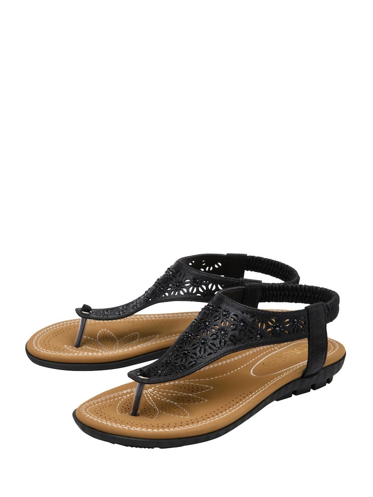 Lotus Black Flat Toe-Post Sandals - Image 2 of 4