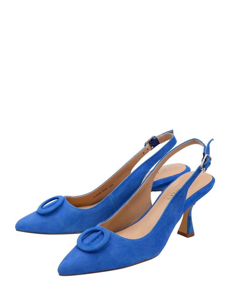 Lotus Blue Suede Slingback Court Shoes - Image 2 of 4