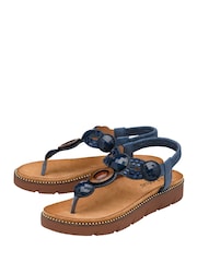 Lotus Blue Toe Thong Wedge Sandals - Image 2 of 4