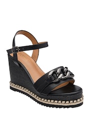 Lotus Black Open-Toe Wedge Sandals - Image 1 of 4