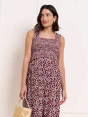 Seraphine Burgundy Red Maternity & Nursing Floral Midi Jumpsuit - Image 8 of 8