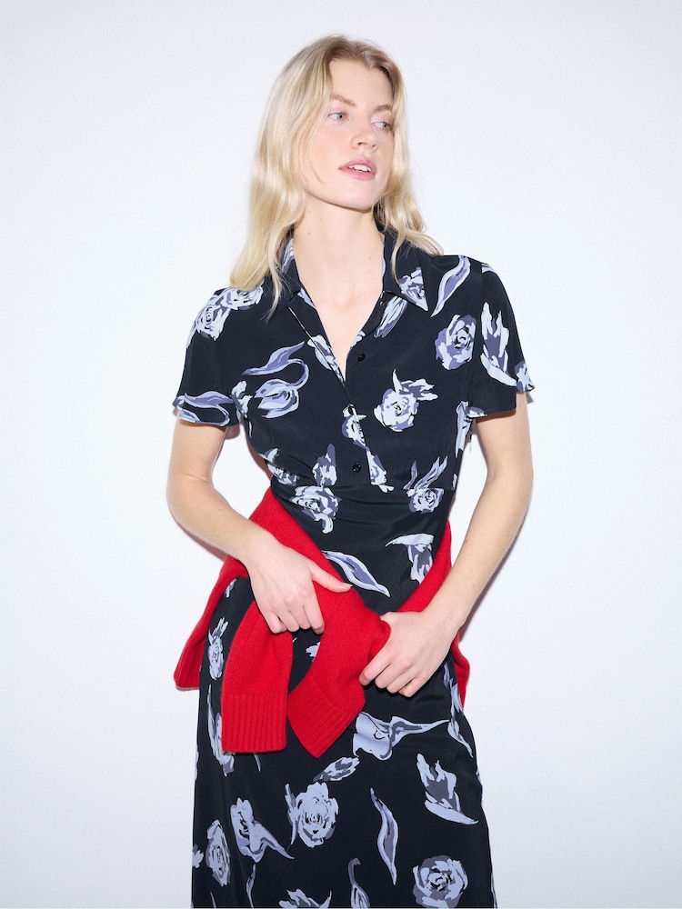 Jigsaw Navy Fallen Peony Bias Dress - Image 2 of 4