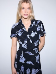 Jigsaw Navy Fallen Peony Bias Dress - Image 3 of 4