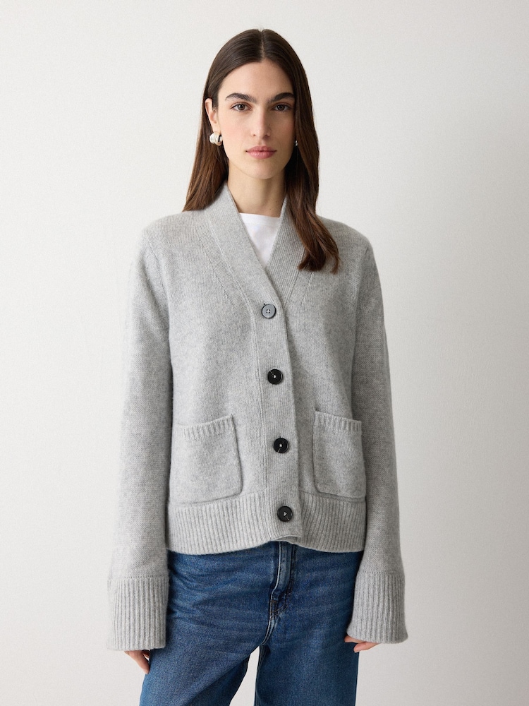 Jigsaw Grey Chunky V-Neck A Line Cardigan - Image 1 of 2