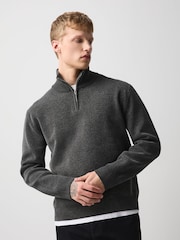 Charcoal Grey Chenille Zip Neck Jumper - Image 1 of 9