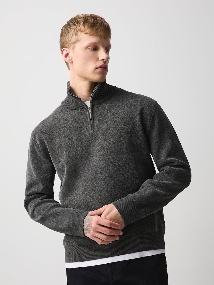 Charcoal Grey Chenille Zip Neck Jumper - Image 1 of 9 Charcoal Grey Chenille Zip Neck Jumper - Image 1 of 9