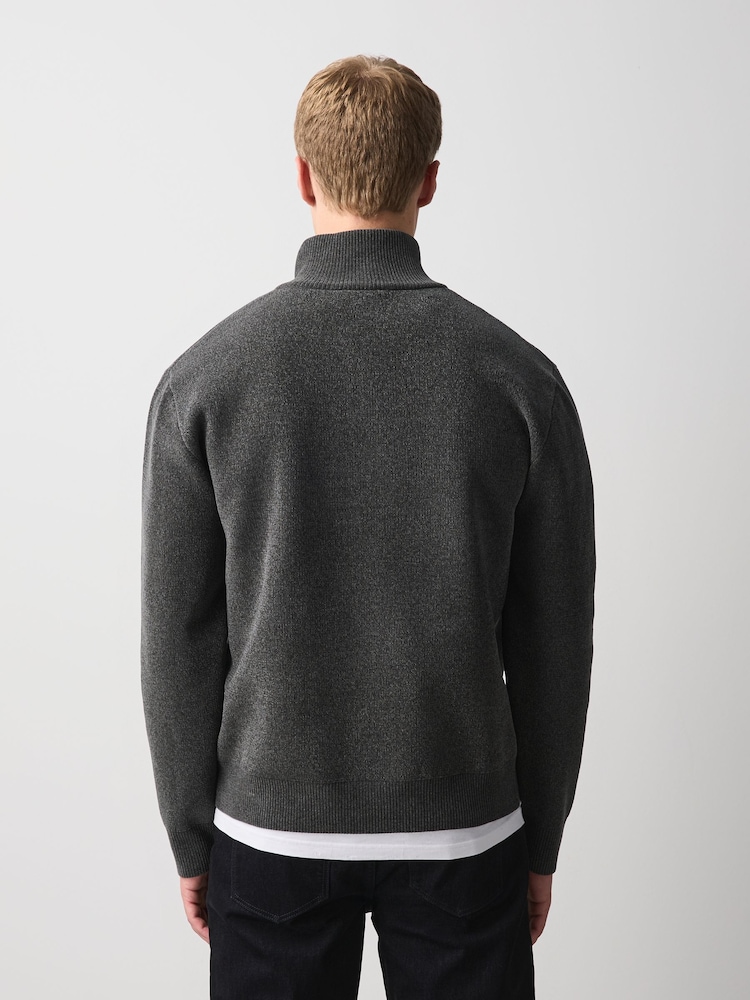 Charcoal Grey Chenille Zip Neck Jumper - Image 2 of 9 Charcoal Grey Chenille Zip Neck Jumper - Image 2 of 9