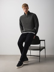 Charcoal Grey Chenille Zip Neck Jumper - Image 3 of 9