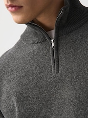 Charcoal Grey Chenille Zip Neck Jumper - Image 4 of 9