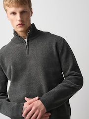 Charcoal Grey Chenille Zip Neck Jumper - Image 6 of 9