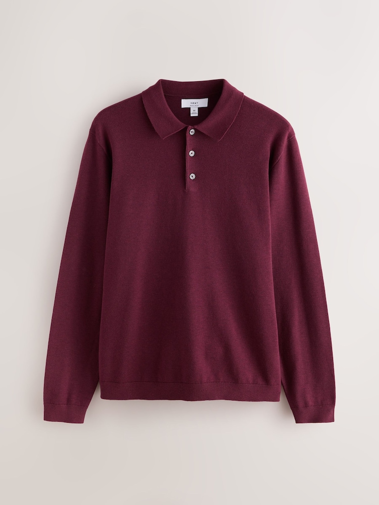 Burgundy Red Regular Fit Knitted Polo Shirt - Image 1 of 3 Burgundy Red Regular Fit Knitted Polo Shirt - Image 1 of 3