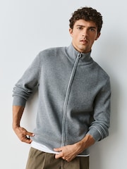 Grey Knitted Zip Up Jumper - Image 1 of 4