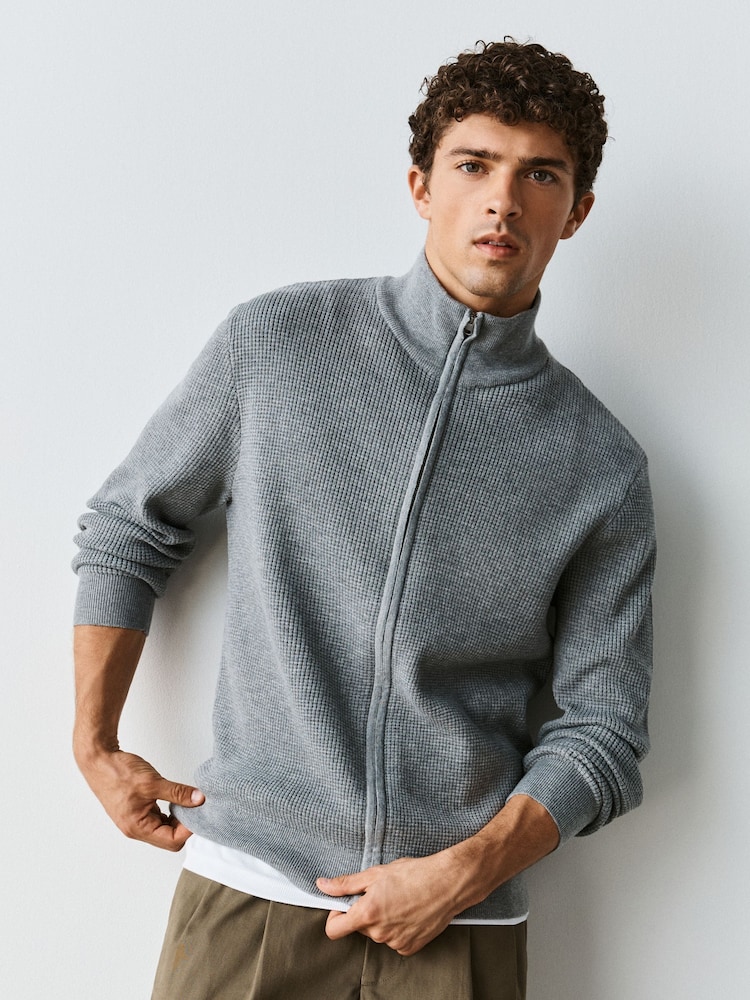 Grey Knitted Zip Up Jumper - Image 1 of 4