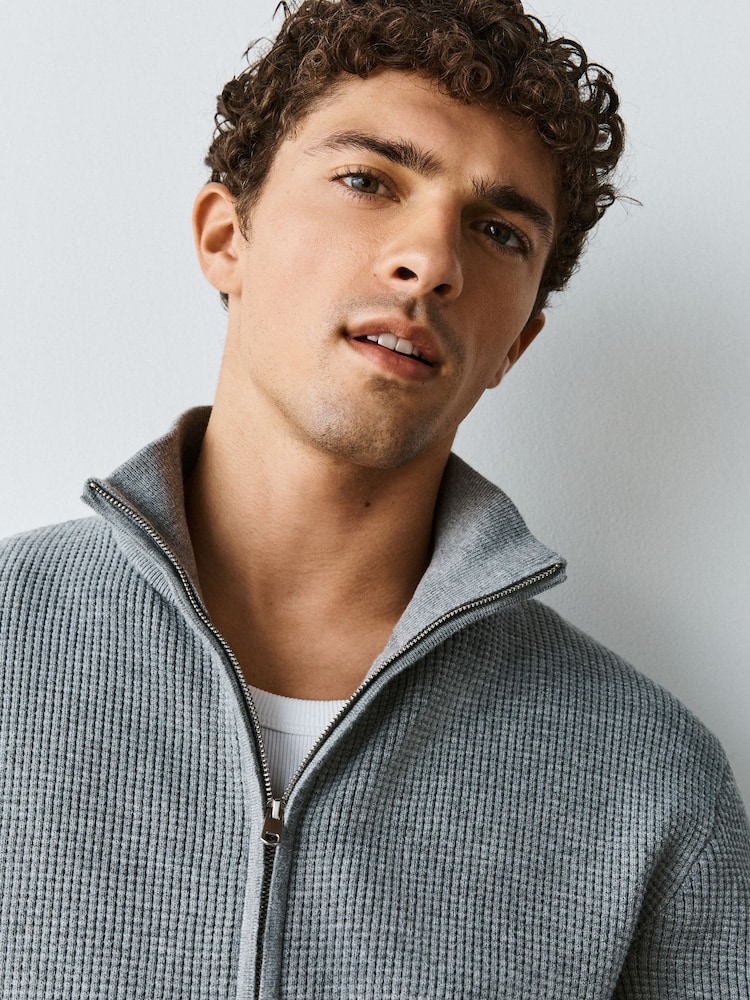 Grey Knitted Zip Up Jumper - Image 4 of 4