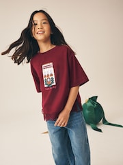 Burgundy Red House - Lace Hem Christmas Applique T-Shirt (3-16yrs) - תמונה 1 מתוך 9