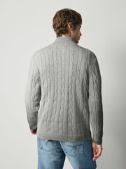 Pelēks - Quarter Zip Cable Knit Jumper - Attēls 3 no 4