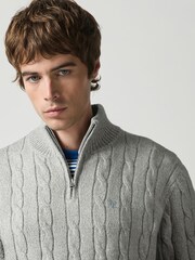 Pelēks - Quarter Zip Cable Knit Jumper - Attēls 4 no 4