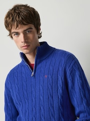Cobalt Blue Quarter Zip Cable Knit Jumper - Image 1 of 4