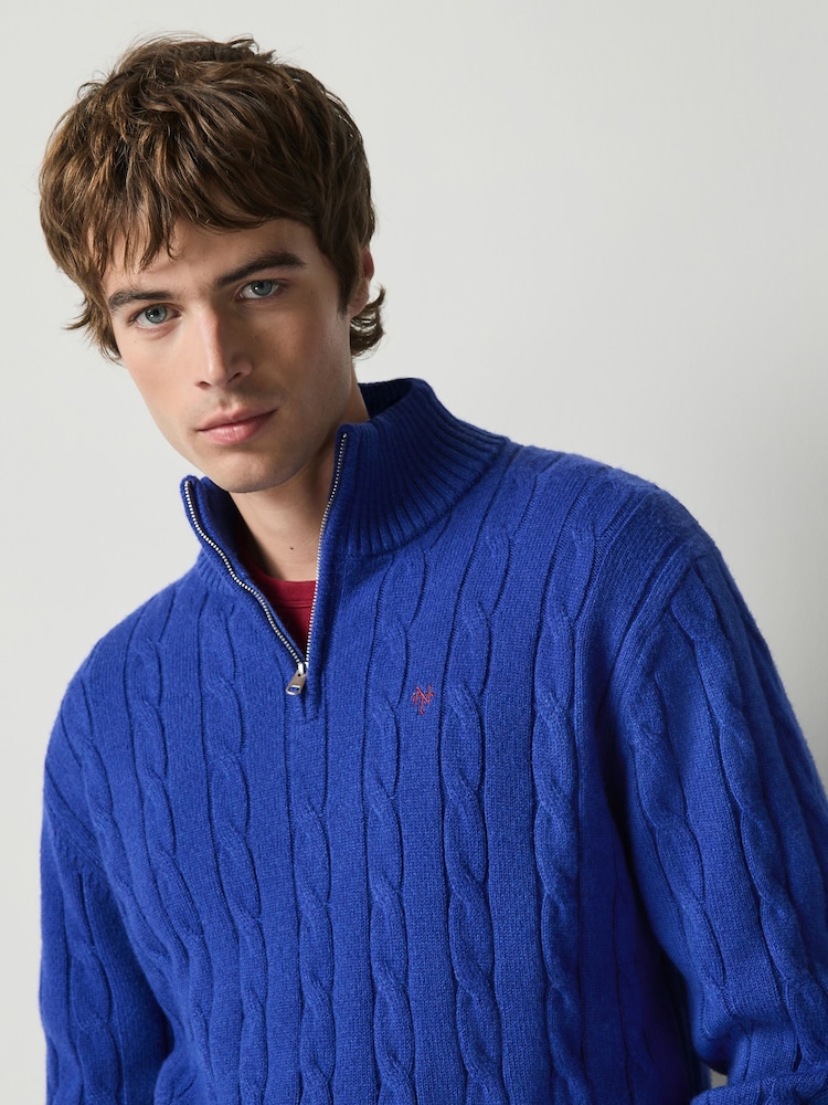 Cobalt Blue Quarter Zip Cable Knit Jumper - Image 1 of 4 Cobalt Blue Quarter Zip Cable Knit Jumper - Image 1 of 4