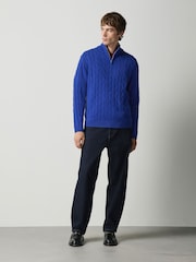 Cobalt Blue Quarter Zip Cable Knit Jumper - Image 2 of 4