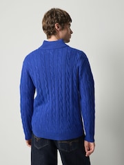 Cobalt Blue Quarter Zip Cable Knit Jumper - Image 3 of 4