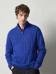 Cobalt Blue Quarter Zip Cable Knit Jumper - Image 4 of 4