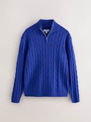 Cobalt Blue Quarter Zip Cable Knit Jumper - Image 5 of 7