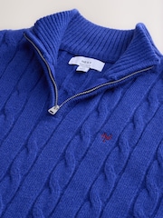 Cobalt Blue Quarter Zip Cable Knit Jumper - Image 6 of 7