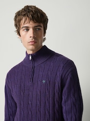 Purple Quarter Zip Cable Knit Jumper - Image 1 of 5