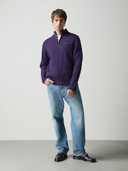 Purple Quarter Zip Cable Knit Jumper - Image 2 of 5
