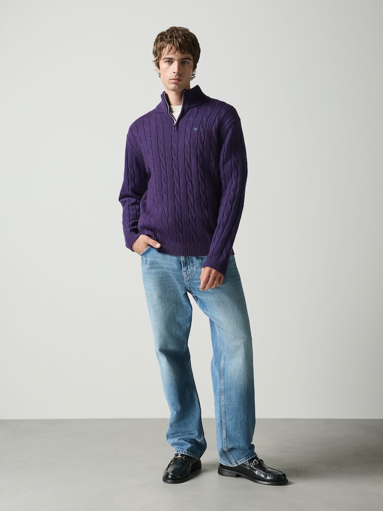 Purple Quarter Zip Cable Knit Jumper - Image 2 of 5