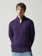 Purple Quarter Zip Cable Knit Jumper - Image 4 of 5