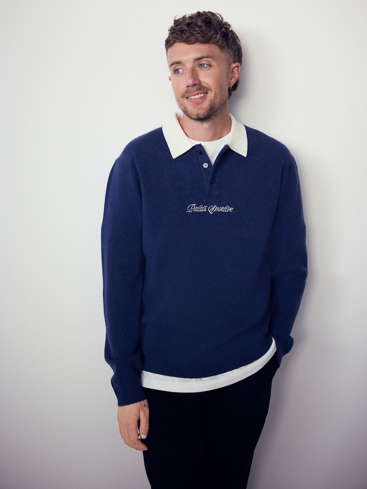 Bleu marine - Pull texturé Gaufré à Col rond en chenille - Image 8 de 8
