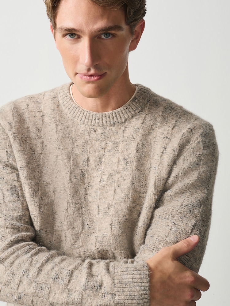Ecru Textured Crew Neck Jumper With Wool - Image 1 of 4