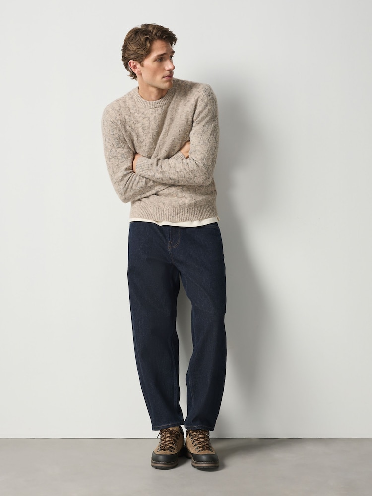 Ecru Textured Crew Neck Jumper With Wool - Image 2 of 4