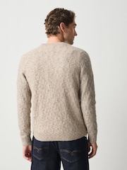 Ecru Textured Crew Neck Jumper With Wool - Image 3 of 4