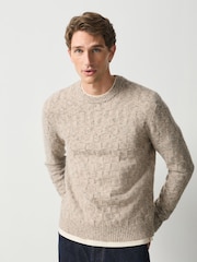 Ecru Textured Crew Neck Jumper With Wool - Image 4 of 4