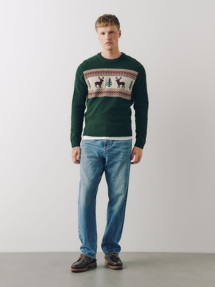 Green Reindeer Crew Neck Christmas Jumper - Image 2 of 9 Green Reindeer Crew Neck Christmas Jumper - Image 2 of 9