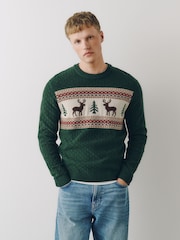 Green Reindeer Crew Neck Christmas Jumper - Image 4 of 9