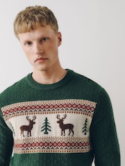 Green Reindeer Crew Neck Christmas Jumper - Image 5 of 9