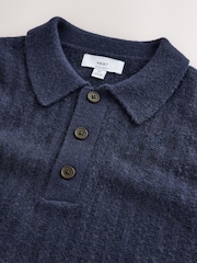 Blue Cosy Knit Polo Shirt with Wool - Image 7 of 8